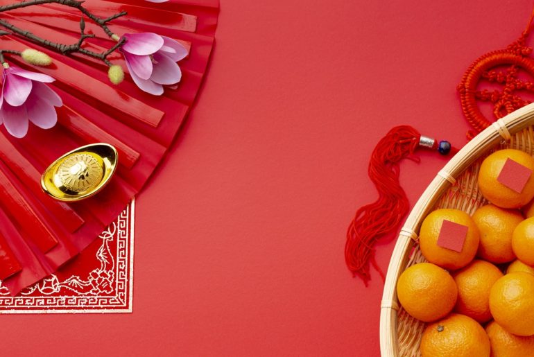 A flat lay of items for the Chinese new year